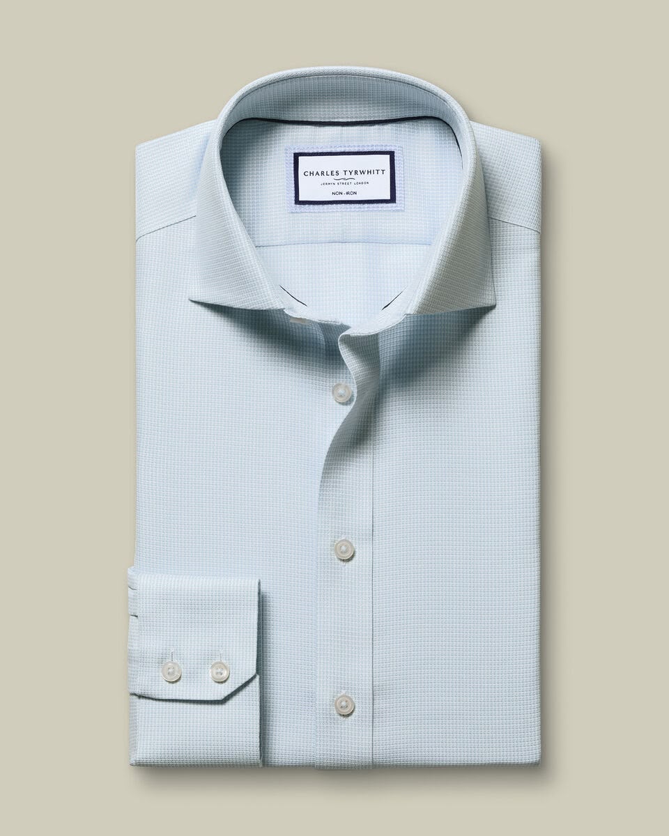 Cutaway Collar Non-Iron Stretch Burlington Weave Slim Fit Shirt - Aqua Green