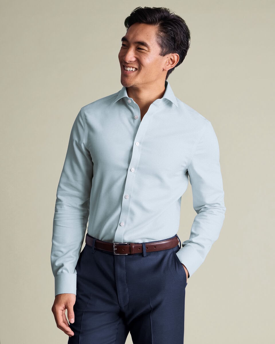 Cutaway Collar Non-Iron Stretch Burlington Weave Slim Fit Shirt - Aqua Green