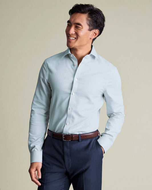 Cutaway Collar Non-Iron Stretch Burlington Weave Slim Fit Shirt - Aqua Green