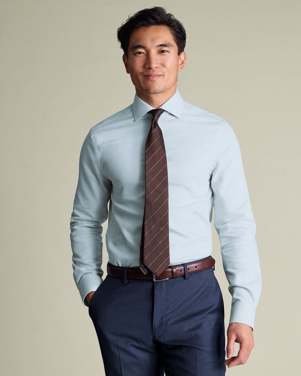 Cutaway Collar Non-Iron Stretch Burlington Weave Slim Fit Shirt - Aqua Green