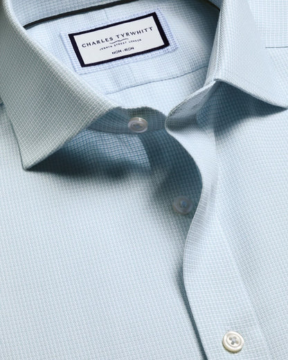 Cutaway Collar Non-Iron Stretch Burlington Weave Slim Fit Shirt - Aqua Green