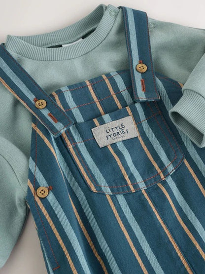 Mineral Stripe Baby Woven Dungaree and Bodysuit Set