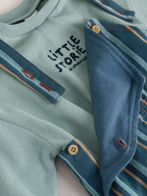 Mineral Stripe Baby Woven Dungaree and Bodysuit Set