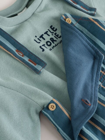 Mineral Stripe Baby Woven Dungaree and Bodysuit Set