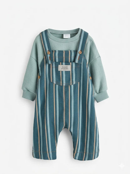 Mineral Stripe Baby Woven Dungaree and Bodysuit Set
