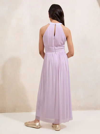Lipsy Lilac Purple Halter Mesh Maxi Occasion Dress
