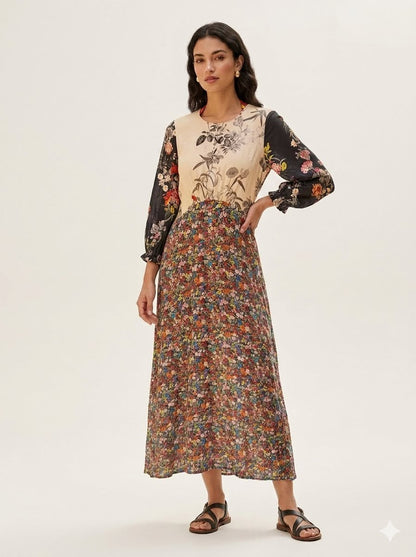 Vilagallo Kara Mixed Floral Print Maxi Dress