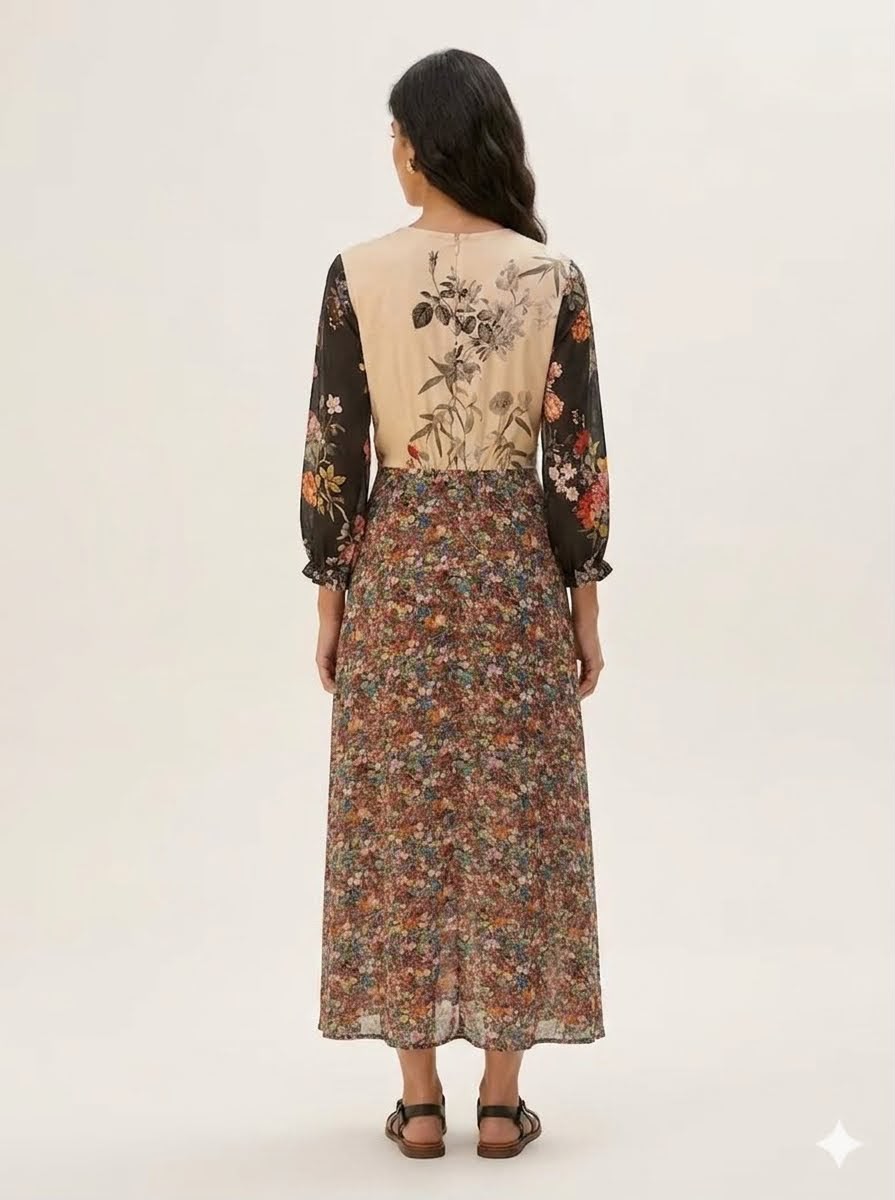 Vilagallo Kara Mixed Floral Print Maxi Dress