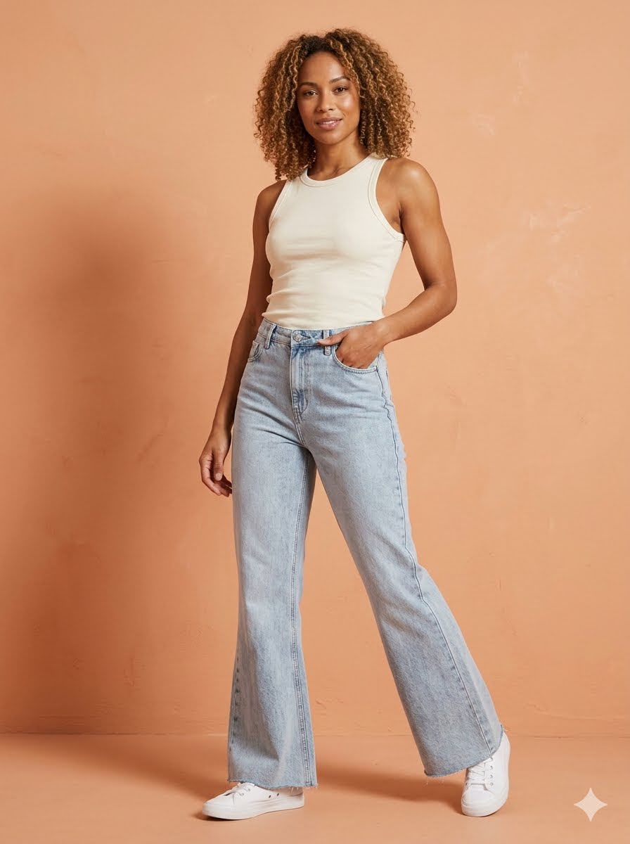 High Waisted Wide Leg Flare Jeans