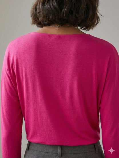 Fuchsia Pink Cowl Neck Long Sleeve Top