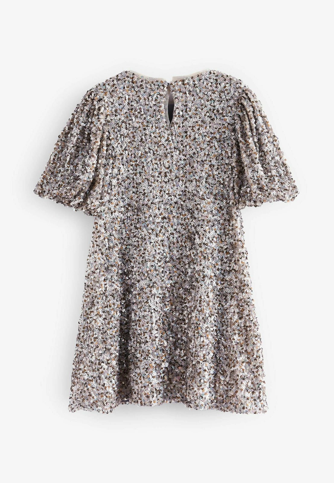 Sequin Puff Sleeve Cocktail Dress / Party Dress - Silver Gold