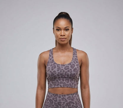 Animal Print Active Double Strap Cross Over Sport Bra