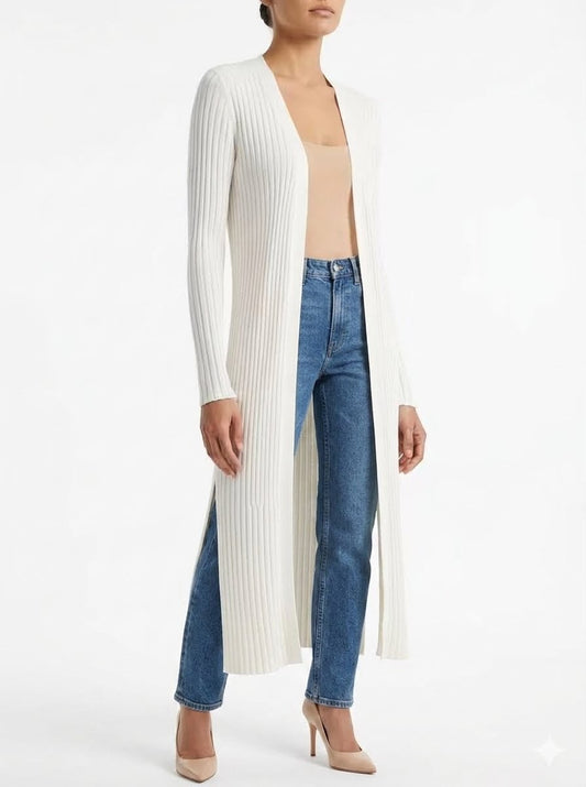 Ribbed Open Front Duster Cardigan