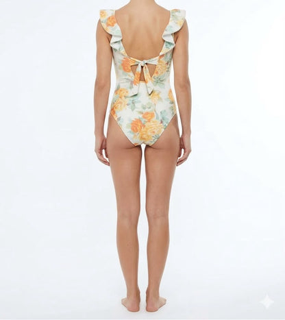 Floral Ruffle V-Neck Swimsuit