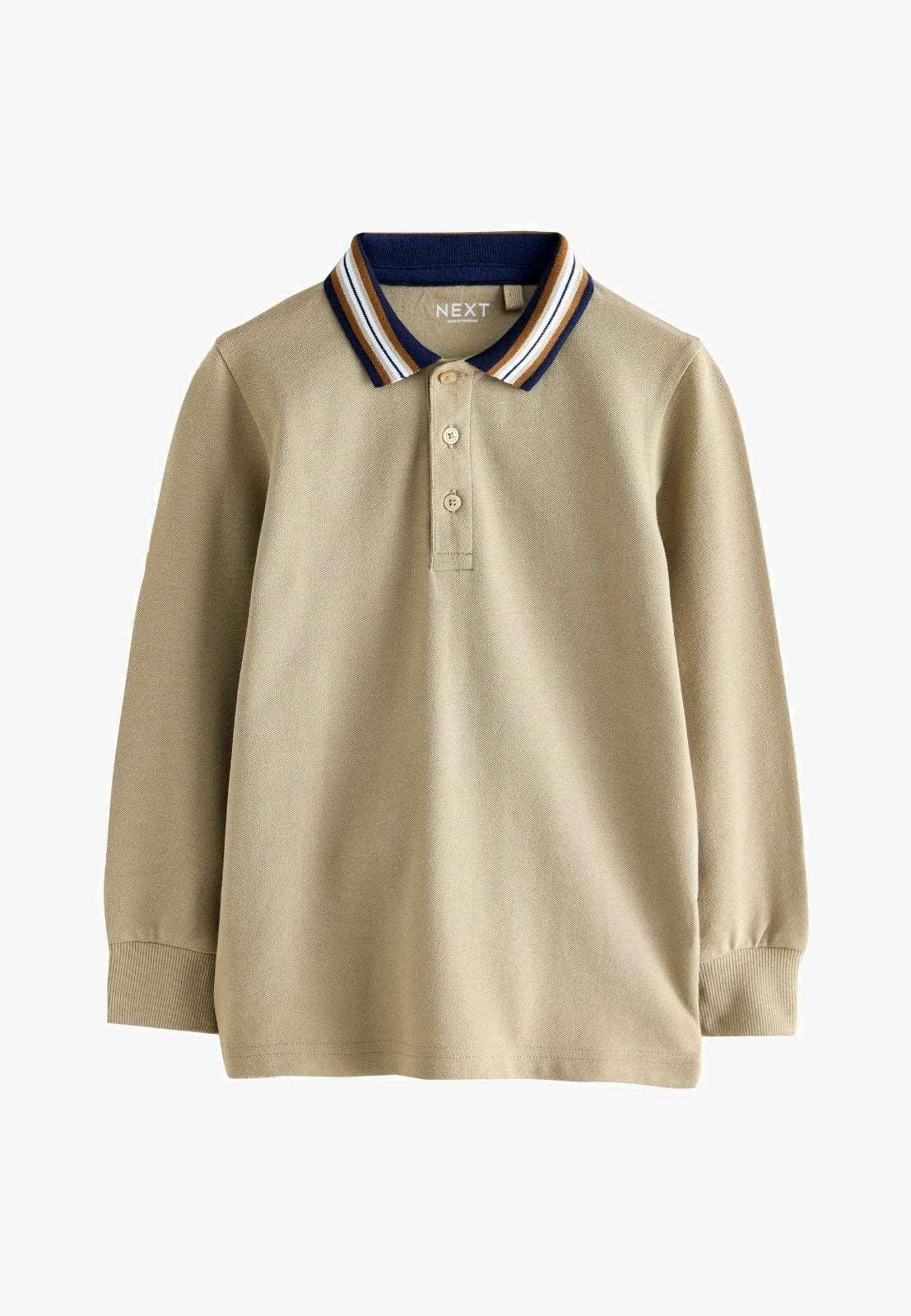 Stripe Tipped Collar Long Sleeve - Polo shirt - stone