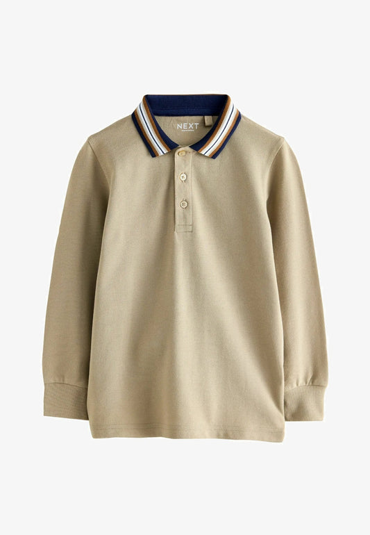 Stripe Tipped Collar Long Sleeve - Polo shirt - stone