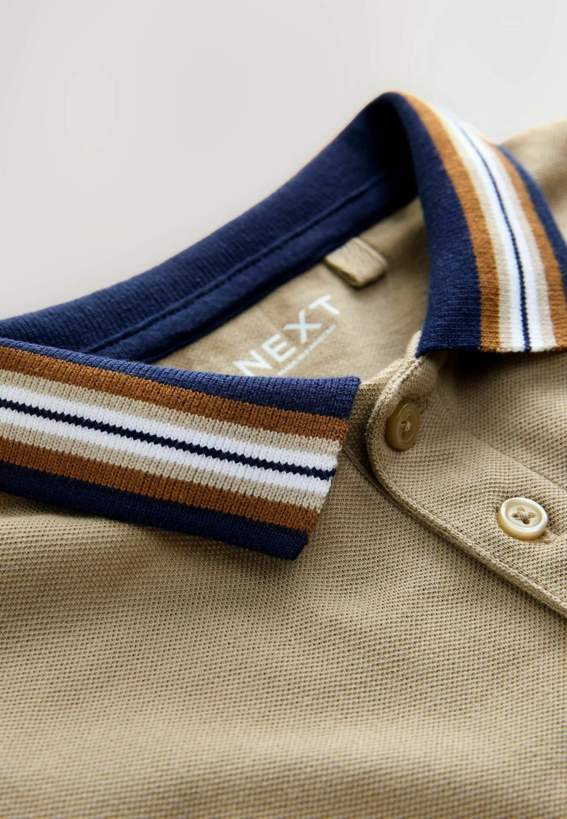 Stripe Tipped Collar Long Sleeve - Polo shirt - stone