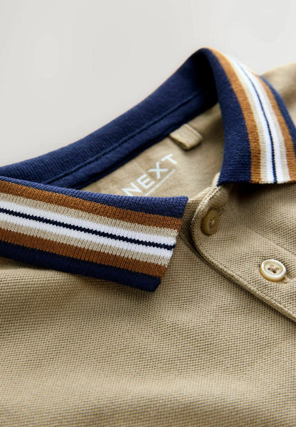 Stripe Tipped Collar Long Sleeve - Polo shirt - stone