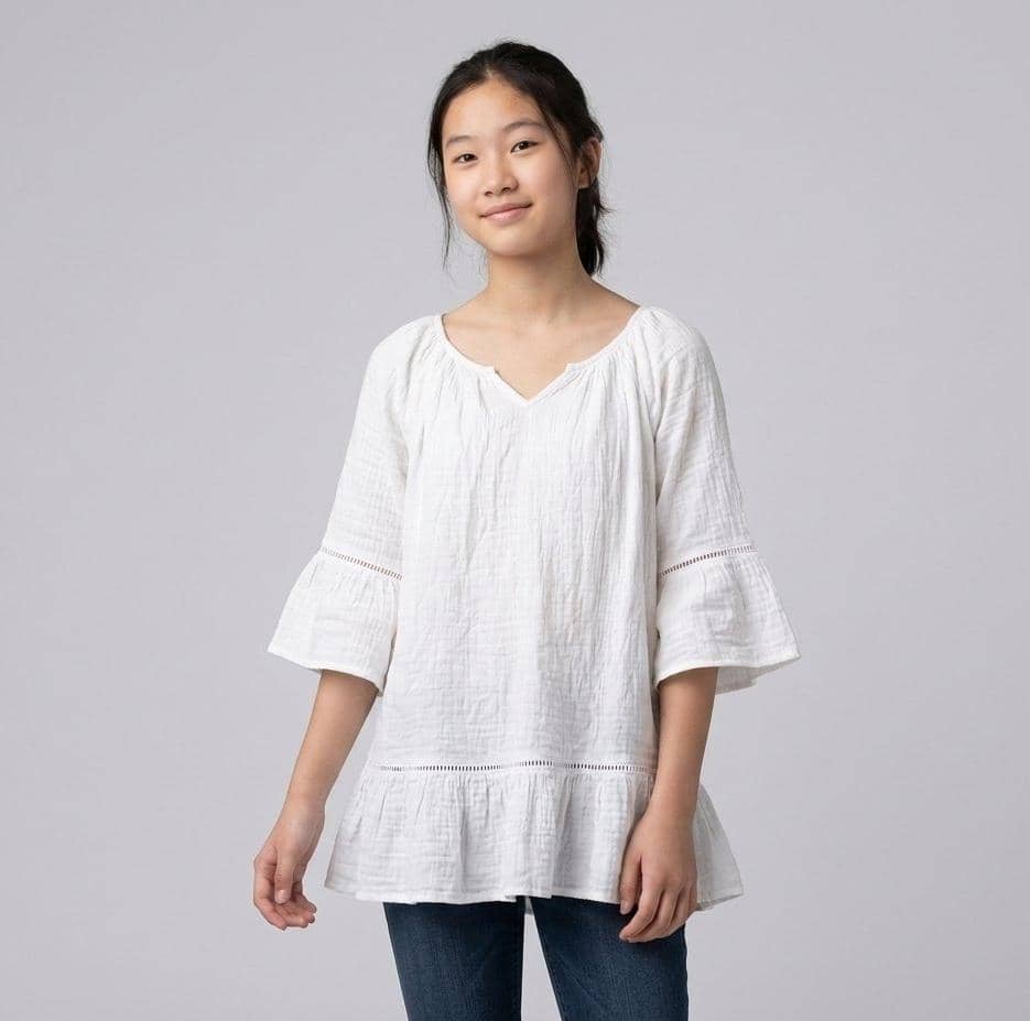 White Crinkle Gauze Peasant Blouse