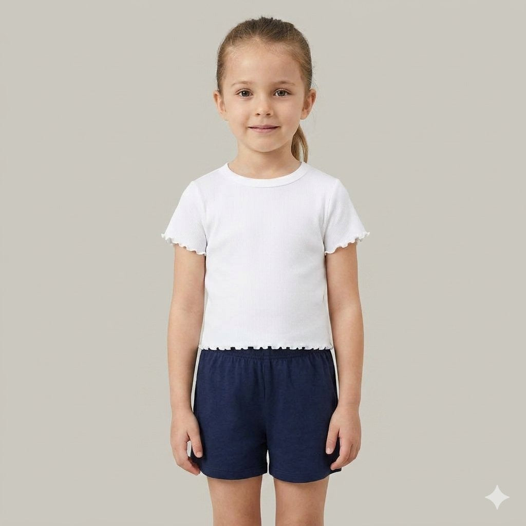 White Ribbed Lettuce-Edge Crop Top