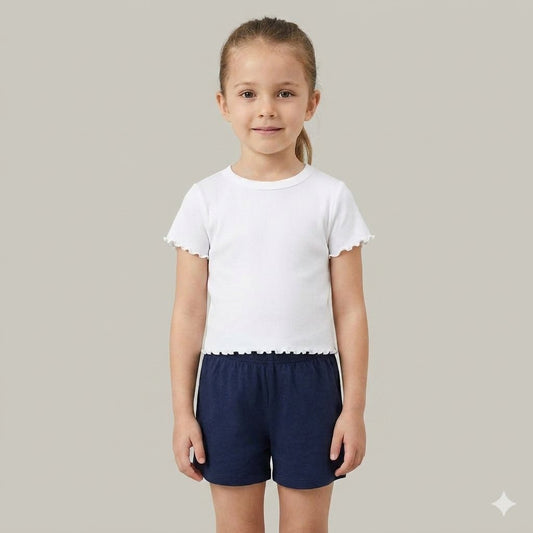 White Ribbed Lettuce-Edge Crop Top