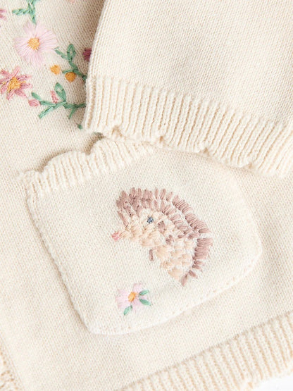 Cream Bunny 100% Cotton Pointelle Knitted Floral Flower Baby Cardigan