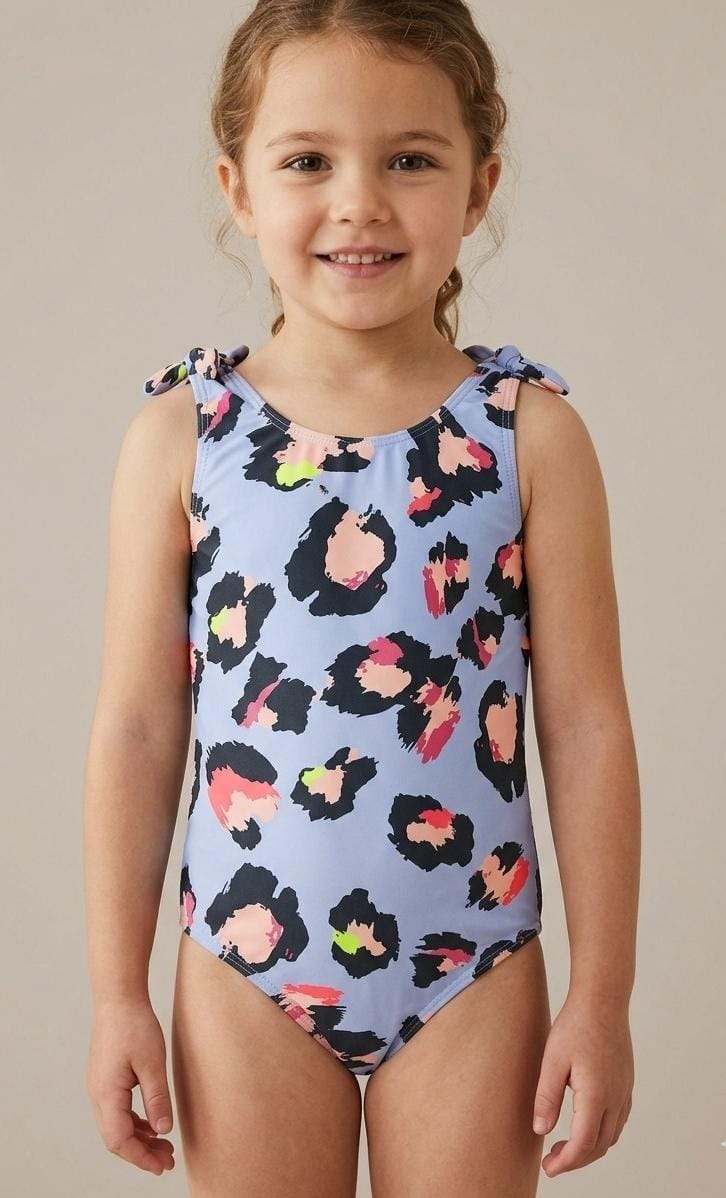 Tu Sainsbury's Girls' Blue Leopard Detail One Piece Swimsuit.