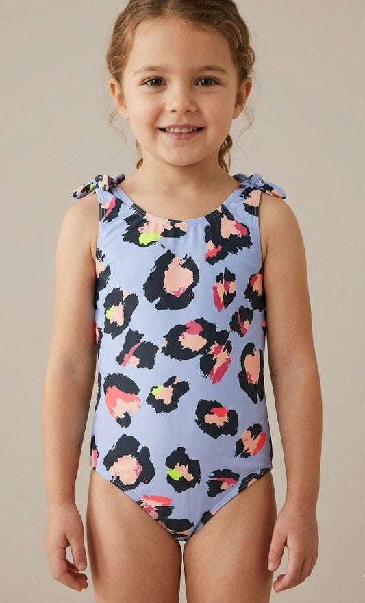 Tu Sainsbury's Girls' Blue Leopard Detail One Piece Swimsuit.