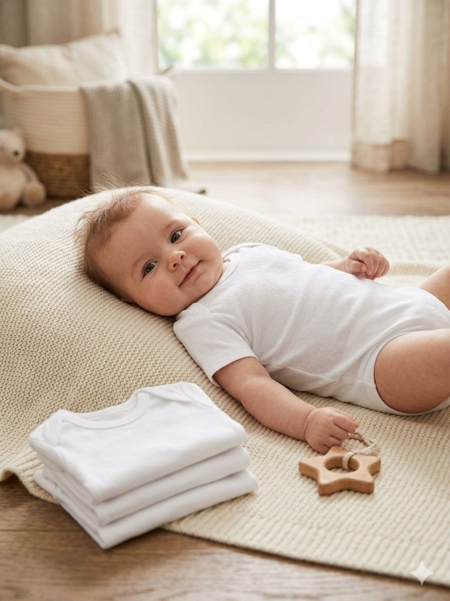 Classic White Short-Sleeve Baby Bodysuits (4-Pack)
