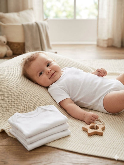 Classic White Short-Sleeve Baby Bodysuits (4-Pack)