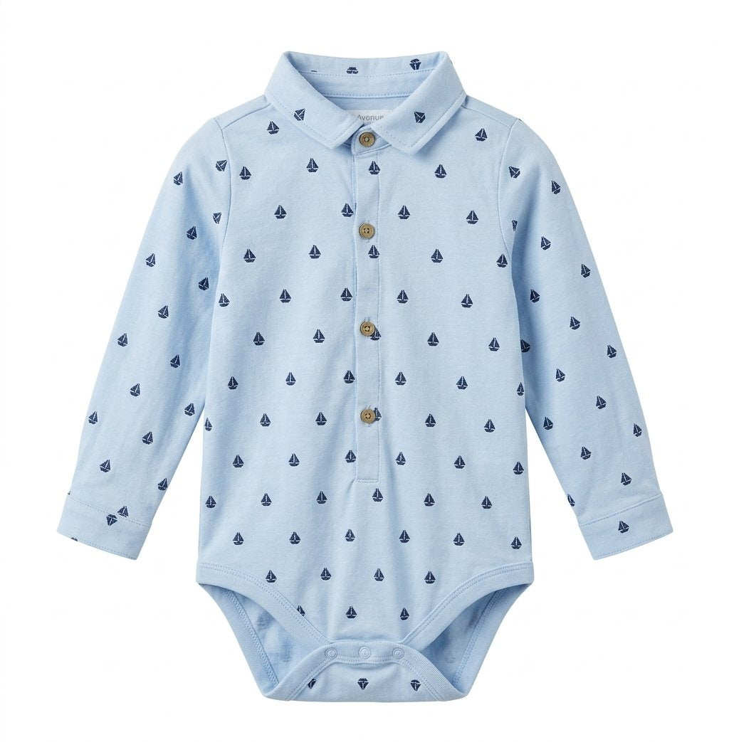 Next Baby Blue Sailboat Print Collared Bodysuit.