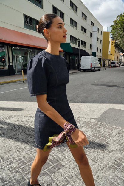 Puff Sleeve Mini Denim Dress