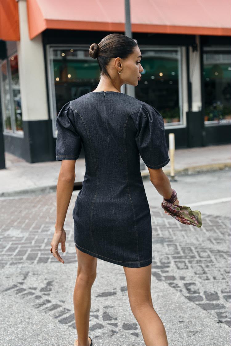 Puff Sleeve Mini Denim Dress