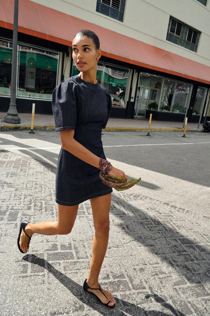 Puff Sleeve Mini Denim Dress