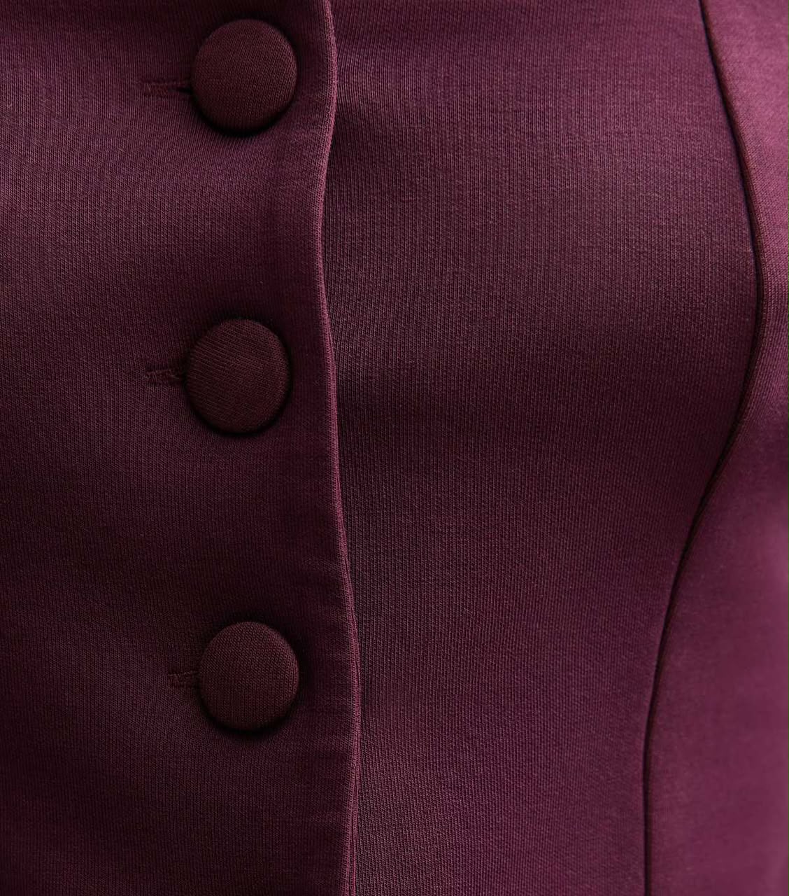 Dark Burgundy Jersey Buttoned Square Neck Top