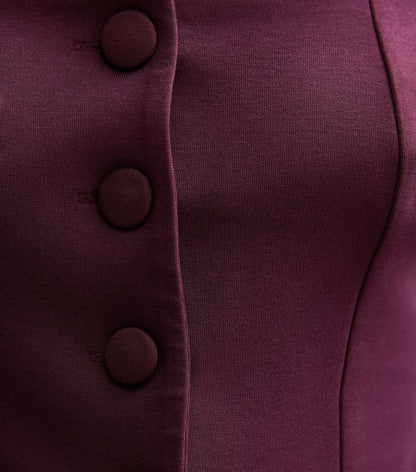 Dark Burgundy Jersey Buttoned Square Neck Top