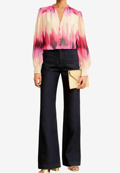 Pink Blurred Ombre Print Blouse