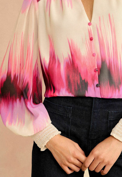 Pink Blurred Ombre Print Blouse