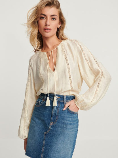 Cream Embroidered Peasant Blouse