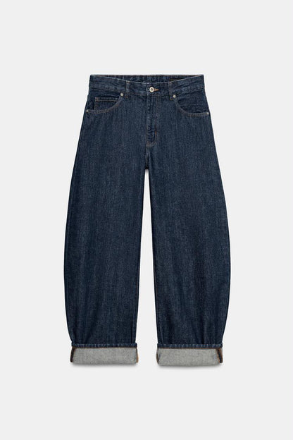 Mid Rise Barrel Wide Leg Jeans