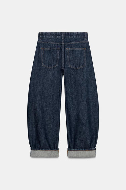 Mid Rise Barrel Wide Leg Jeans
