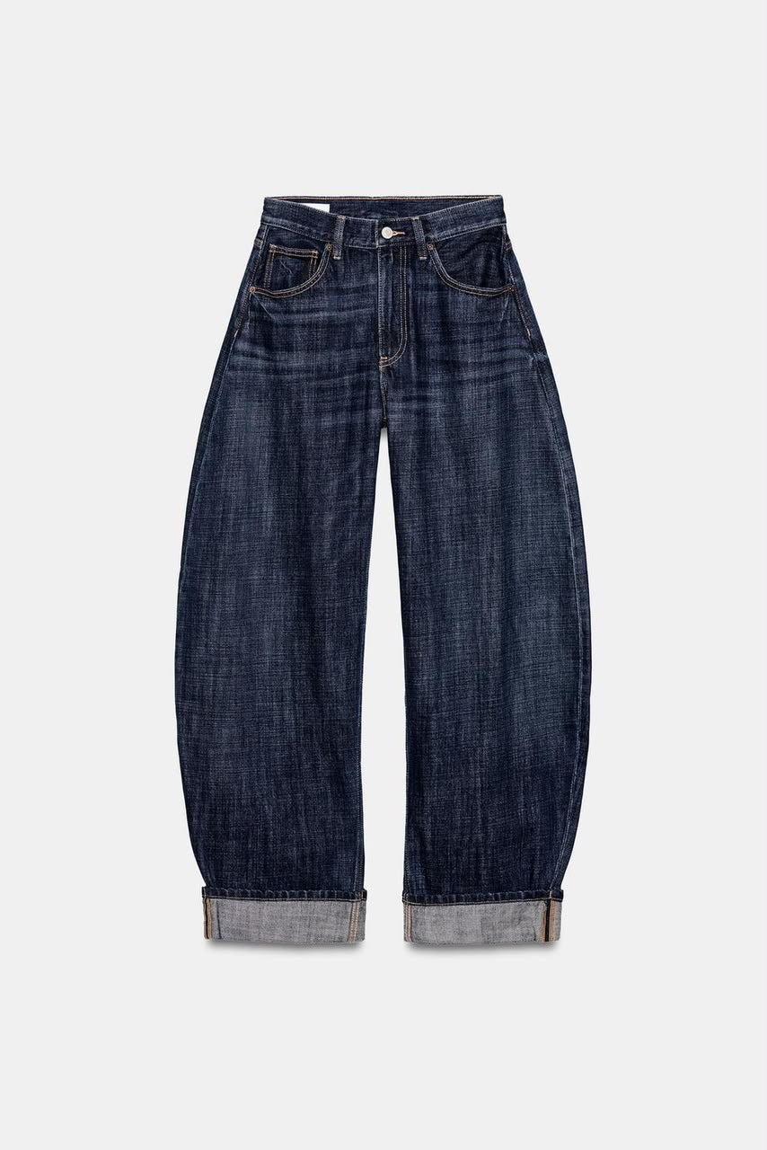 Zara Mid Rise Barrel Folded
