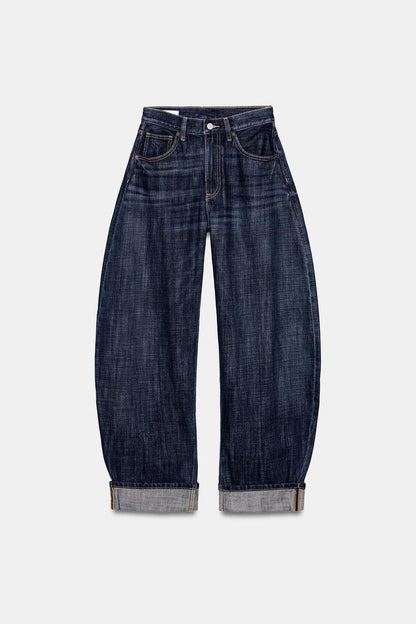 Zara Mid Rise Barrel Folded