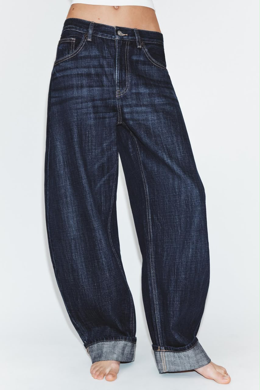 Zara Mid Rise Barrel Folded