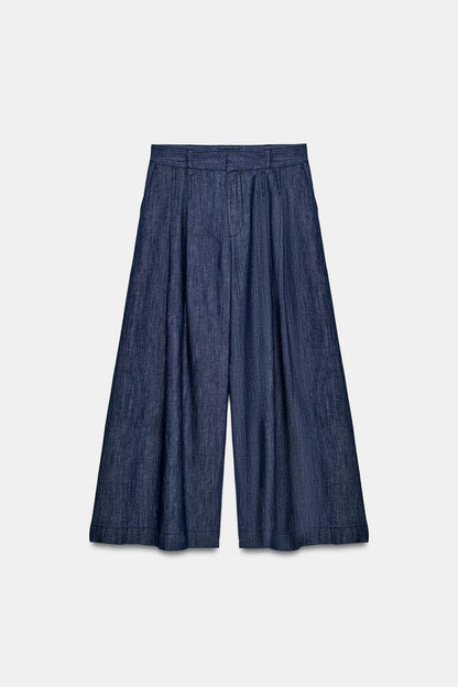 Zara pleated Culotted Denim Blue