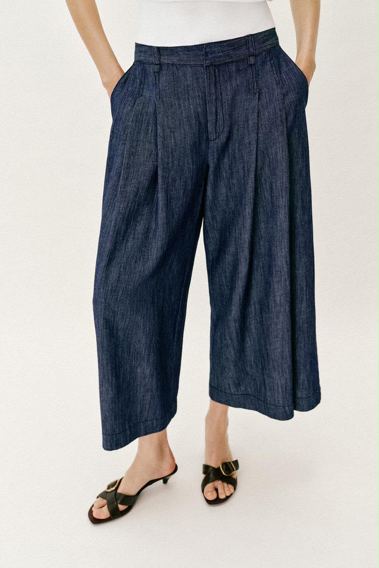 Zara pleated Culotted Denim Blue