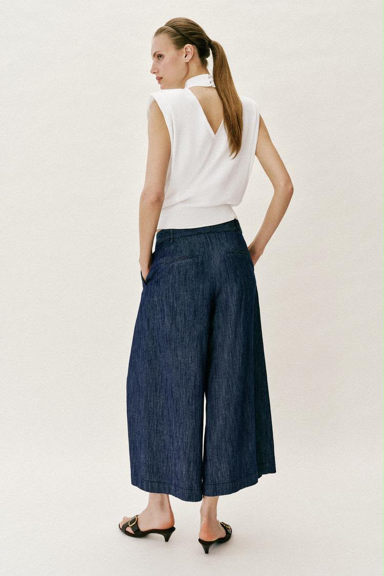 Zara pleated Culotted Denim Blue