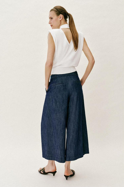 Zara pleated Culotted Denim Blue