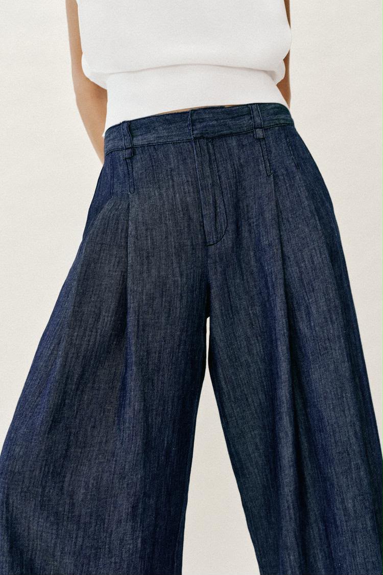 Zara pleated Culotted Denim Blue