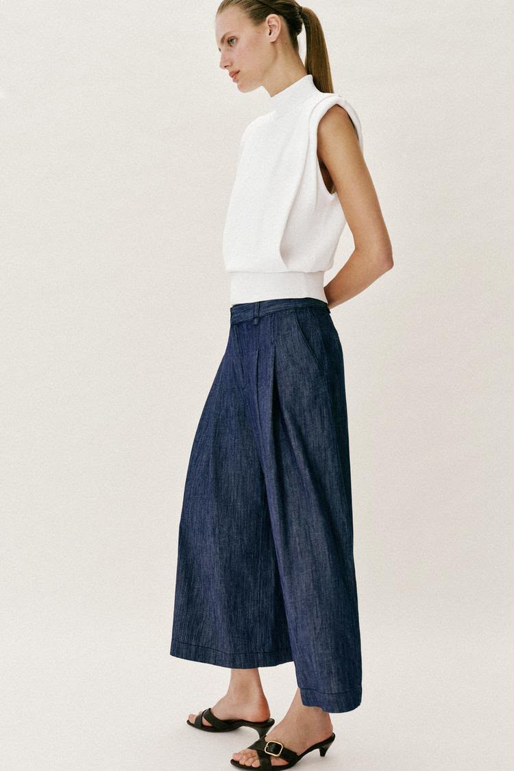 Zara pleated Culotted Denim Blue